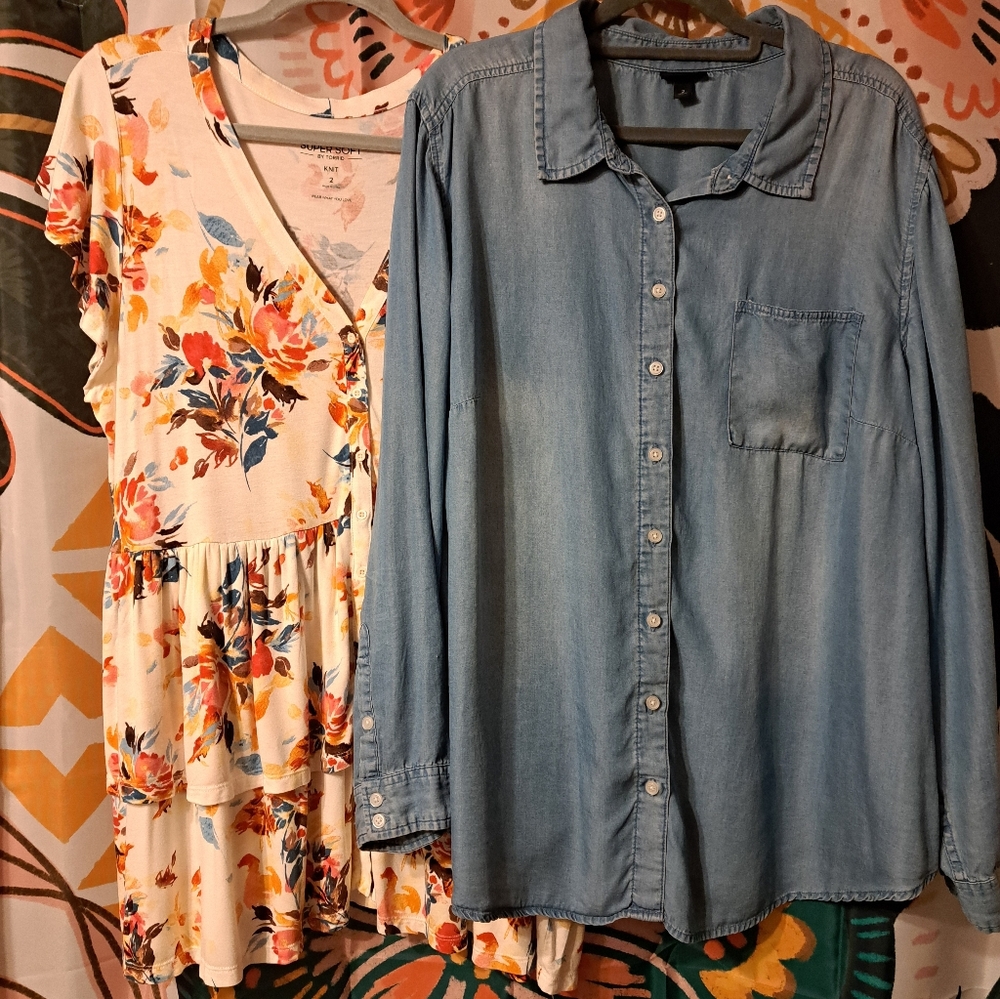 Torrid Bundle Floral and Denim Blouse Set